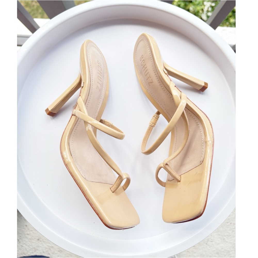 Schutz Beige Strappy Square‎ Toe Pumps
